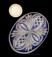 Vintage Pewter and Cobalt Blue Cut Glass Large Snuff Box