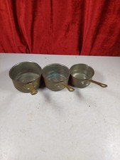 Set Of 3 Vintage French Small Copper Pans With Riveted Brass Handles