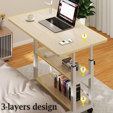 Portable Over Bed Table Hospital Overbed Height Adjustable Laptop Tray w/ Wheels