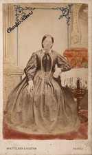 OLDHAM LANCS COLOURED CDV LADY IN CRINOLINE DRESS VICTORIAN FASHION #D3578