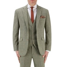 Skopes Sage Green Tweed 3 Piece Suit Jacket Trousers Waistcoat Wool