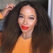 Queentas Yaki Wigs for Black Women Kinky Straight Glueless Wig Synthetic Hair