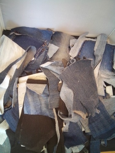 Denim fabric scraps - fabric,