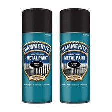2X Hammerite Satin Black Aerosol Direct to Rust Metal Spray Paint 400ml