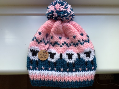 Hand knitted sheep bobble hat - sheep,