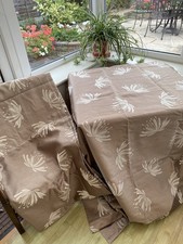 New Flocked Satin Gold/Beige Pencil Pleat Curtains .Width 88 ins Length 90 ins