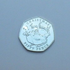 2020 BUnc 50p Pence CHRISTMAS Xmas Santa Sledge Reindeer Gibraltar Coin .