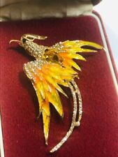 Pretty Vintage Style Enamel & Crystal Phoenix Bird Of Paradise Brooch / Pendant