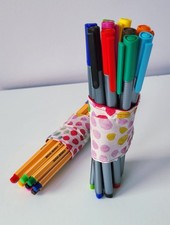 2 x Decorative fabric desk organisers for cables and pens - red colourway