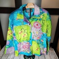 INDIGO MOON Blazer Jacket Womens XSmall Embroidered Multicolor Floral QVC HTF