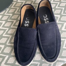 Men’s Hugo Boss Brown Leather Loafers Slip On Shoes UK 7 Dark Blue Black