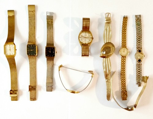 Gold coloured watches job lot - coloured,