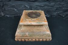 Antique Indian Carved Wooden Pillar Base Candle Holder ~ Pink & Grey