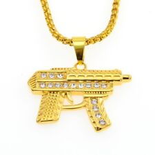 Gold Gun Chain Necklace Punk Big Gangster Shinny Rapper Fancy Dress Costume