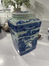 Vintage Ringtons Limited Ceramic Tea Caddy - Newcastle Upon Tyne - Blue & White
