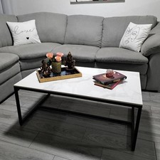 Heavy Duty Coffee Table Minimalist Tea Table Smooth White Slate Top Center Table