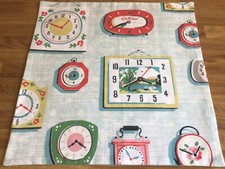 Square Cushion Cover Made W/ Cath Kidston Clocks & Spots Blue Light Cotton New