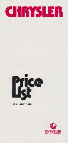 Chrysler price list 1978 - list,