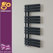 Modern Black Vertical Towel Rail Offset Heated Bathroom Radiator 1130x500mm
