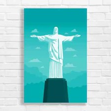 Christ the Redeemer Spiritual Landscape Teal Canvas Print Large Picture Wall Art