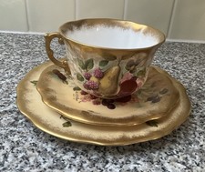 Hammersley Bone China Painted Fruit Trio. Cup Saucer & Plate Signed R J Billings