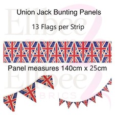 Vintage Style UNION JACK BUNTING STRIPS PANELS Fabric 13 flags perStrip