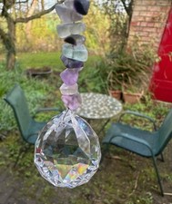 Large Faceted Crystal Rainbow Suncatcher with Purple & Green Fluorite Beads