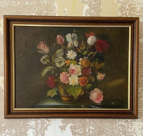 Floral antique oil panel - oil,