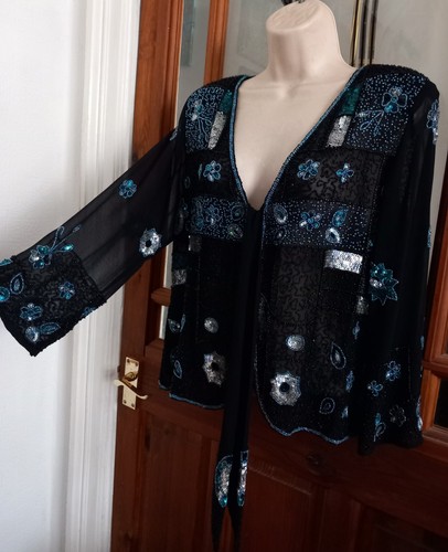 Vtg look beaded chiffon jacket - look,
