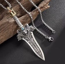 Men’s Gift Viking Sword Necklace Lion Head Pendant, Norse Warrior Jewelry