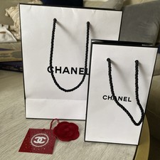 Chanel White Paper Bag x 2 | Red Rose Rosette Gift Tag 