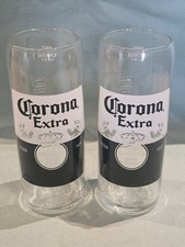 Corona Extra Set Of 2 20oz Embossed Logo Bottle Shaped Pint Glasses GC