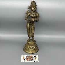 Vintage Indian Brass Lakshmi Hindu Goddess Statue Deity figure Diya Oil Lamp