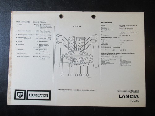 Lancia fulvia bp lubrication - -,