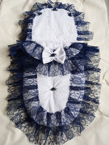 Dolls navy lace pram set - navy,
