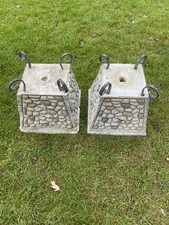 STONE GARDEN LARGE BRICK EFFECT SQUARE PLANTER POT ORNAMENT  - Pair - A82