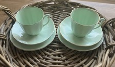 Vintage English Bone China Tea Cups Saucers Plates X 2 Glade Green 1930s/40s