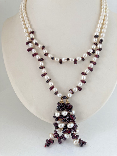 Vintage garnet and pearl - garnet,