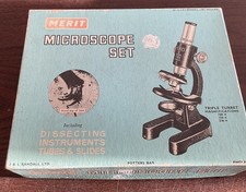 Vintage 1960’s Boxed Children’s Merit Triple Turret Microscope Set
