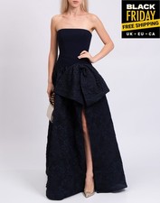 RRP €1010 MARCHESA NOTTE Trapunto Ball Gown US14 UK18 IT50 2XL Blue Bow Bandeau