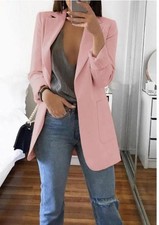 Womens Long Sleeve Solid Blazer Jacket Suit Ladies Work Casual Slim Coat Tops UK