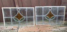 A Pair Of Very Good Original Antique Stained Glass Windows 42.5cm x 28cm