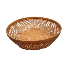 Vintage Bamboo Rattan Cane Open Weave Woven Circular Fruit Basket 25.5 cm Wide
