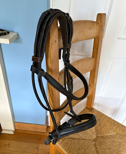 Black rolled leather bridle - black,