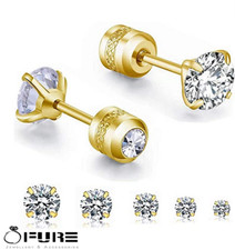 PAIR 18ct Gold Plated Cubic Zirconia Screwback Double Round Sided Stud Earrings