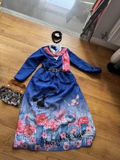 Disney Mary Poppins Fancy Dress Costume Age 9-10 Years & Bag & Hat