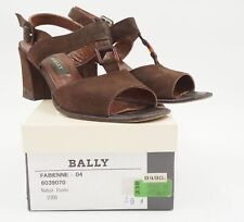 Bally Women's Shoes Strappy Sandals Fabienne 39 Brown Block Heel 7 Cm B37