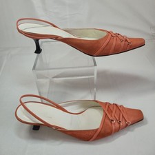 Reqins Kitten Heels Size 5.5 Suede Orange Leather Sling Back Corset Style 