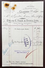 1905 C. Vaux & Sons, Brewers & Bottlers, Eglinton Toll, Glasgow Invoice
