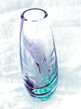 Vintage Beautiful Caithness Scotland  Glass Vase  Etched Scottish thistle